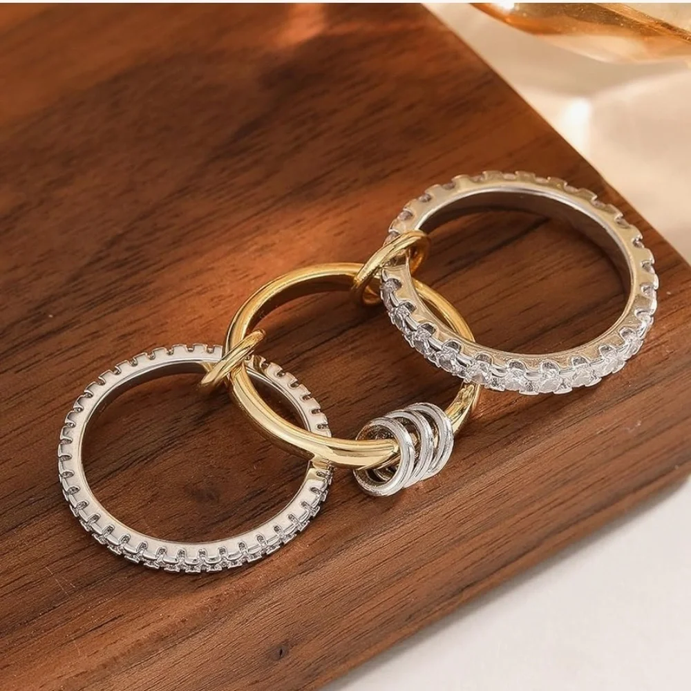 18kt Gold and Silver stacked Interlocking Ring luxury jewelry